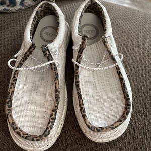 Hey Dude Shoes Womens White Pieced Leopard Buckle Exclusive